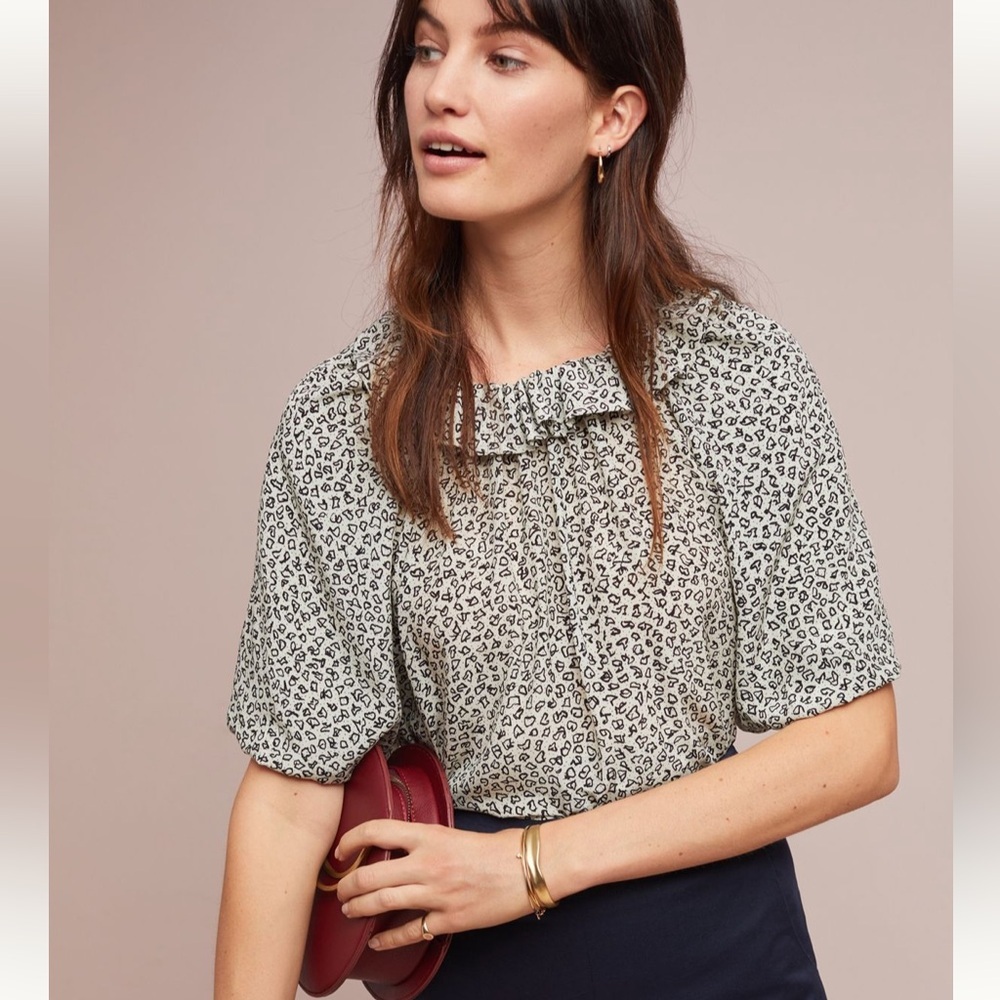 WHIT Black and Cream Patterned Silk Blouse